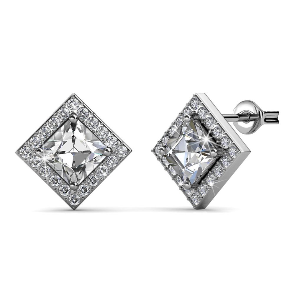Diamond Shape Silver Stud Earrings With Australian Crystals